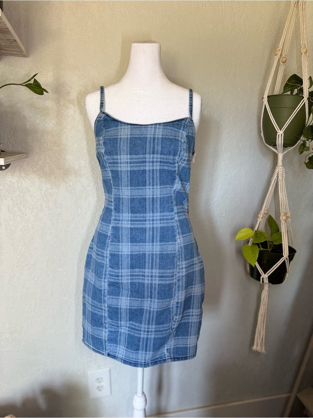 Divided H&M Light Blue Plaid Denim Mini Dress M